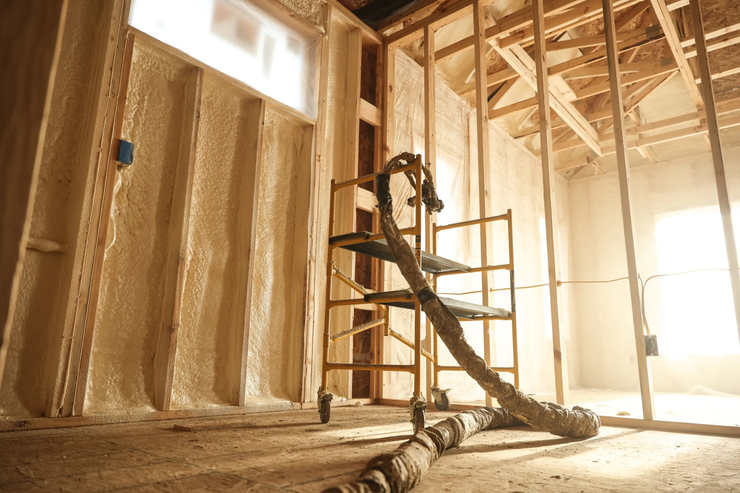 Framed interior with a spray hose and ladder in frame